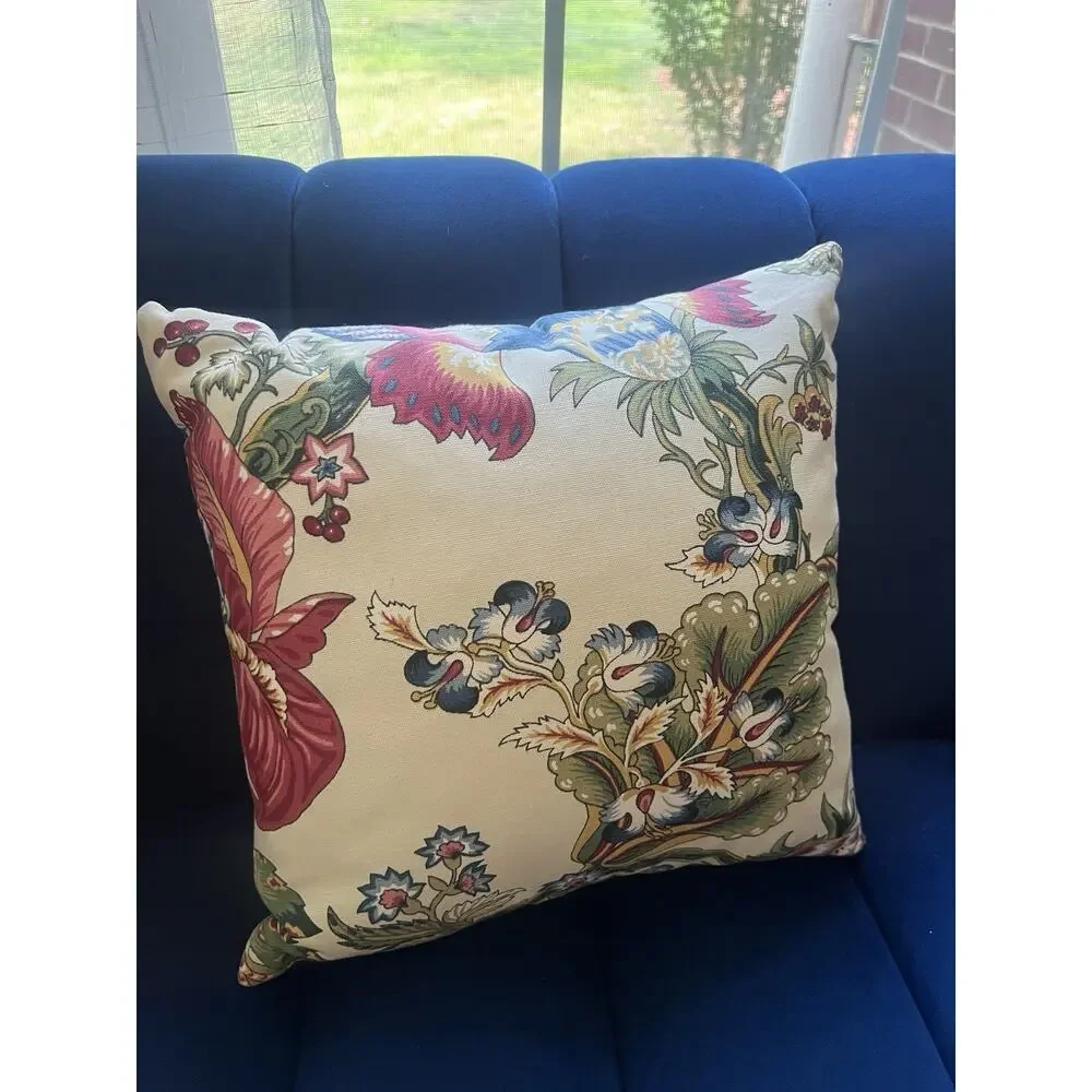 Custom Jacobean Floral Pillows Pair 18” 12” English Country Designer Fabric